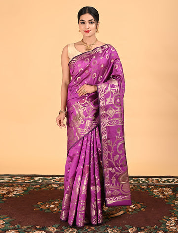 Pure Silk Purple Banarasi Saree Suitable for Wedding Wear