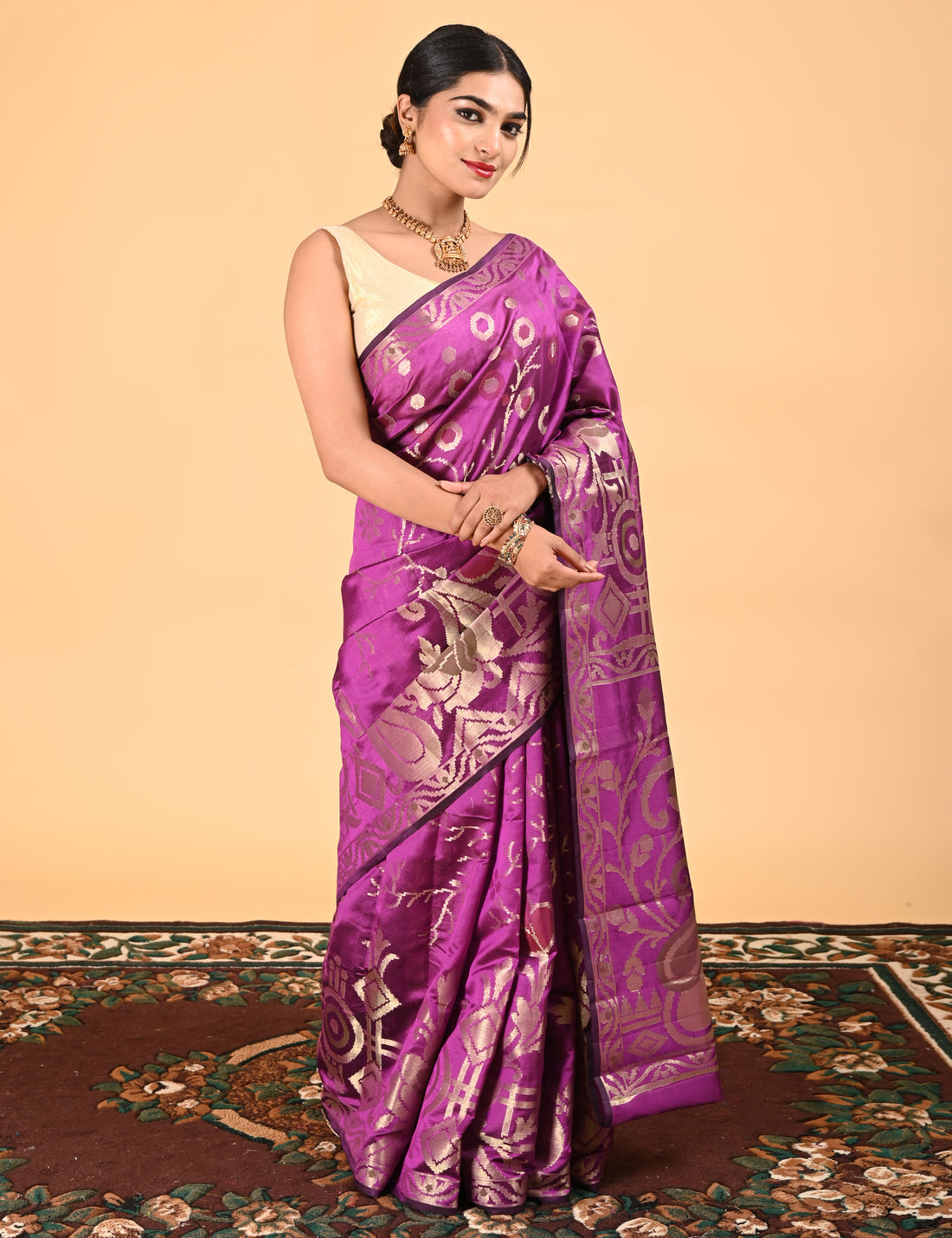 Pure Silk Purple Banarasi Saree Suitable for Wedding Wear