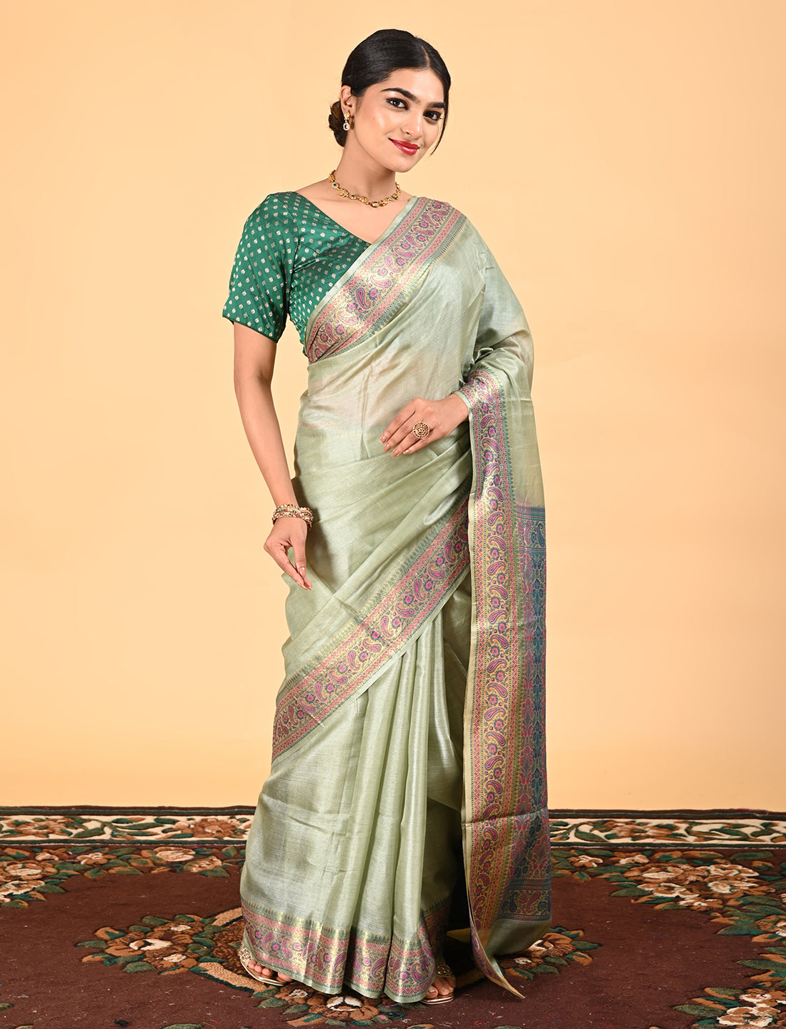 Pure Silk Green Banarasi Saree Suitable for Wedding Wear