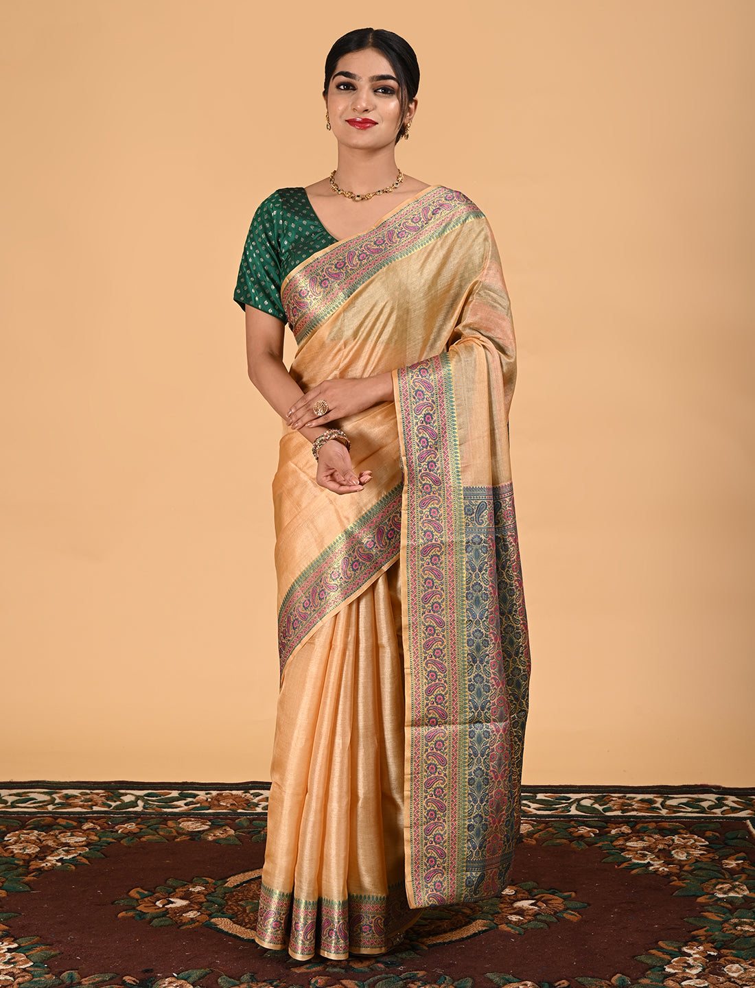 Pure Silk Beige Banarasi Saree Suitable for Wedding Wear