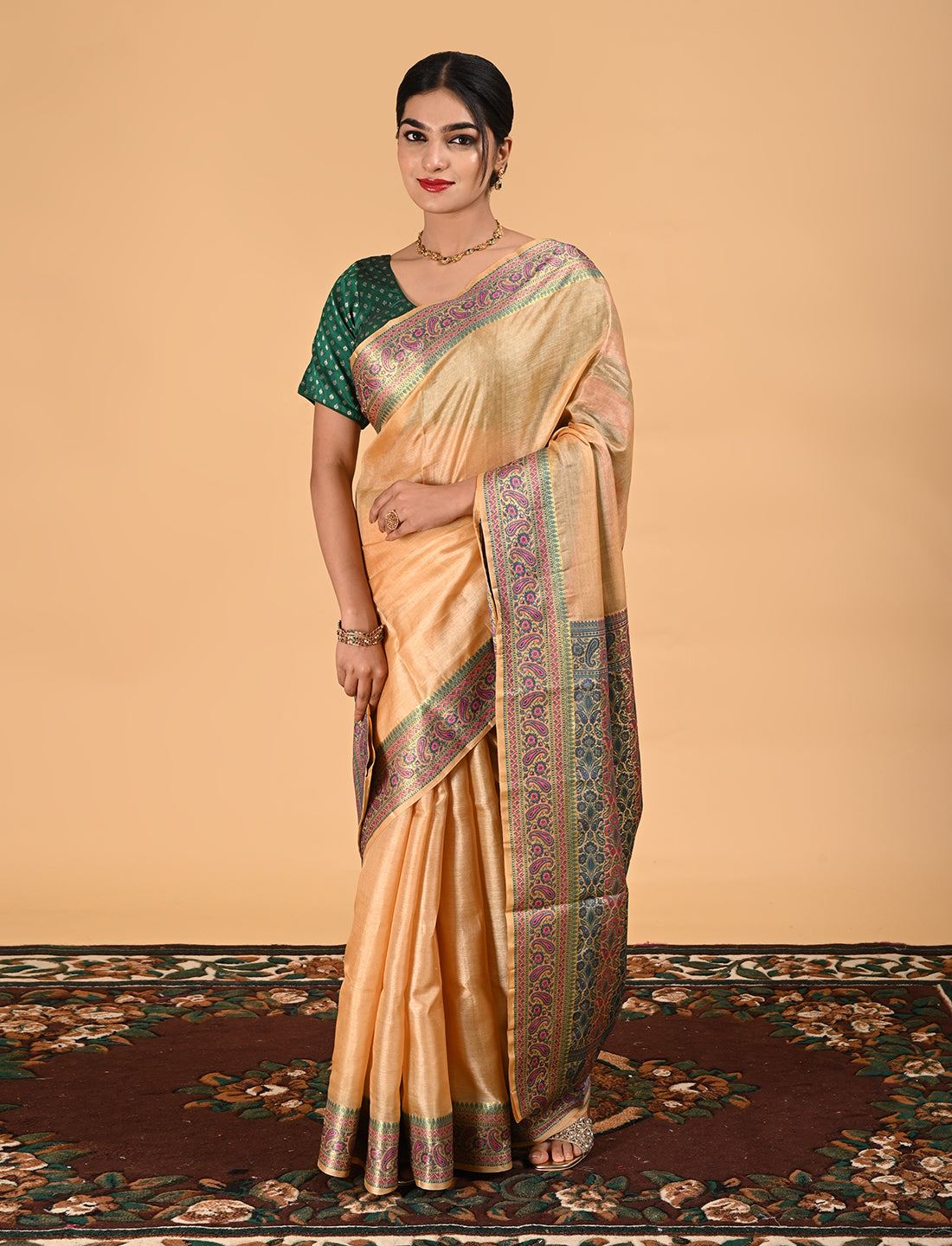 Pure Silk Beige Banarasi Saree Suitable for Wedding Wear